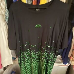 Oakley Black Tee with Neon Green Dot Pattern